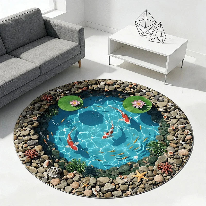 Round Non-Slip Koi Fish Pattern Plush Rug