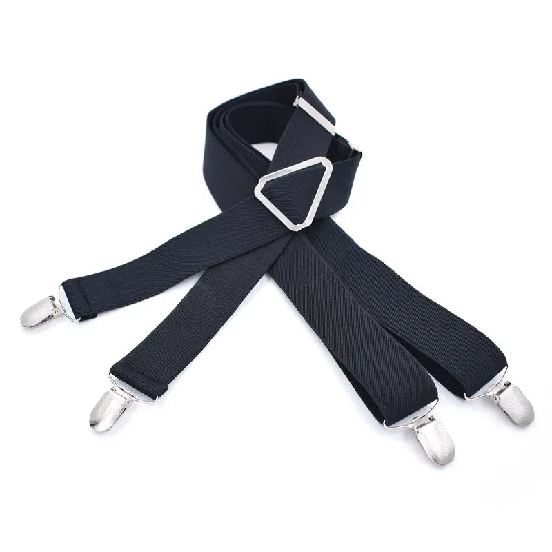 Black classic X-back adjustable suspenders with metal clips