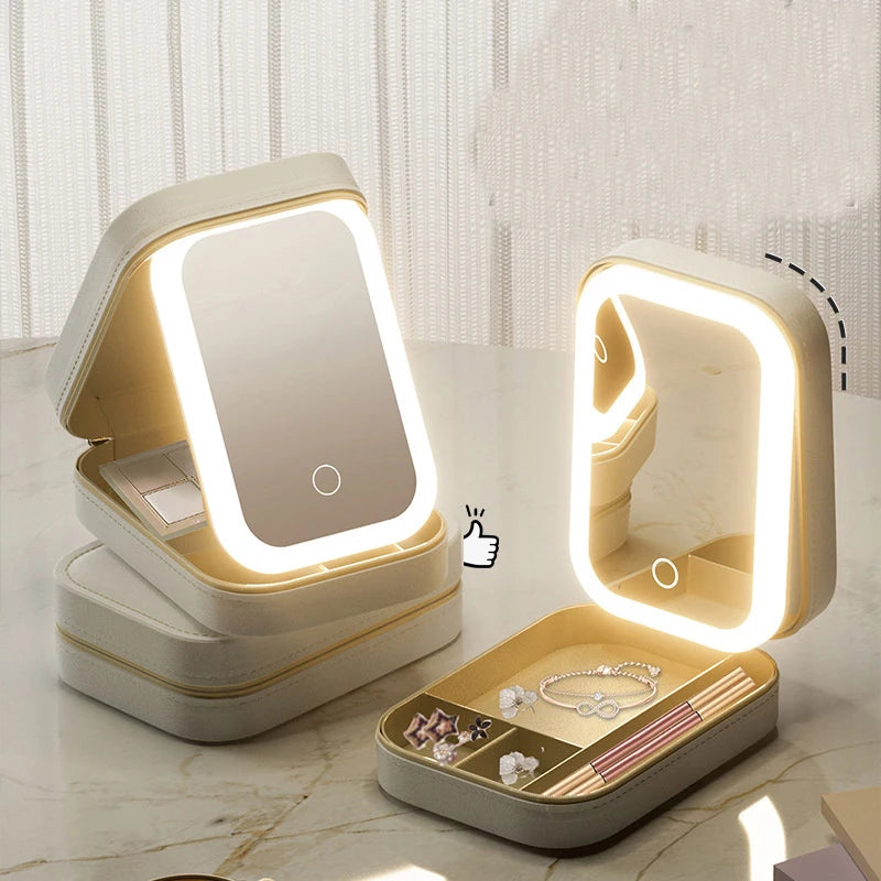 LED Lighted Makeup Case with Adjustable Mirror