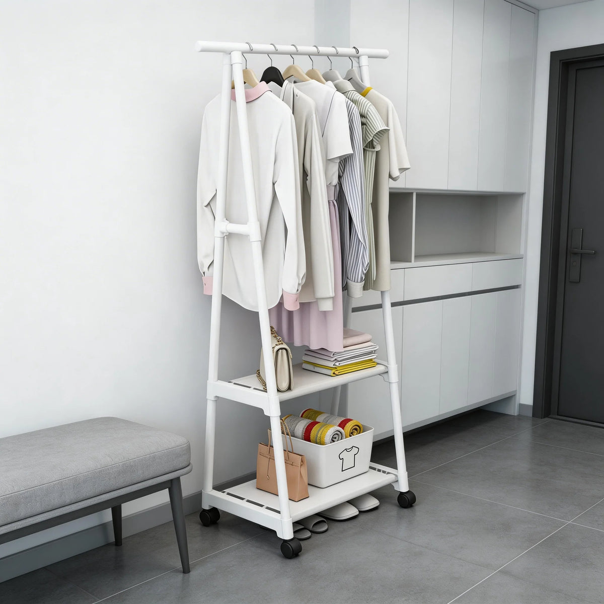 Space-Saving Multi-Use Coat Rack with Storage Shelf