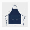 Dark blue unisex water-resistant bib apron with pockets shown flat.