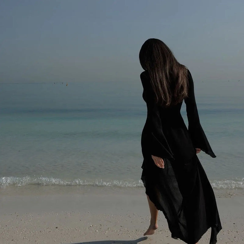 تونيك شيفون بأكمام متجعدة - غطاء شاطئ أنيق