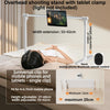 Overhead shooting stand with tablet clamp for mounting devices on a bed or desk