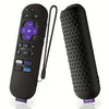 A black silicone remote cover for a Roku device shown next to the detached cover.