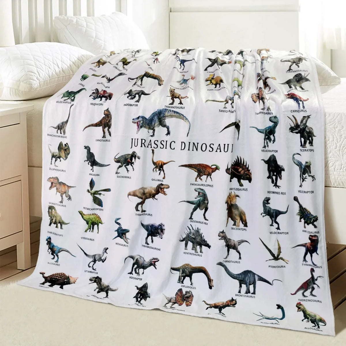 Dinosaur World Flannel Throw Blanket – Cozy Jurassic Decor for Bed & Sofa