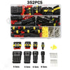 A box containing 352 pieces of waterproof automotive electrical connectors in black, red, and yellow.