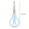 A pair of light blue precision stainless steel scissors shown vertically with dimensions 13.5cm long and 5.8cm wide.