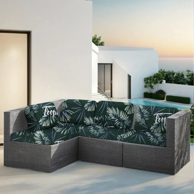Waterproof Stretch Outdoor Sofa Cover with Tropical Leaf Print