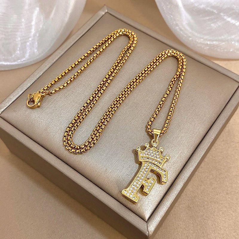 Crown Letter Pendant Necklace