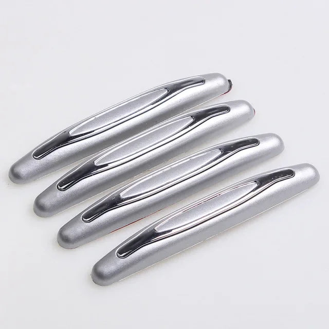 A pack of four silver car door edge protector strips shown against a white background.