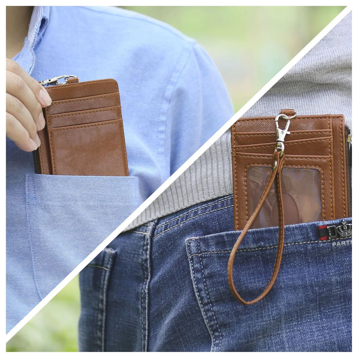 Premium PU Leather Badge Holder with Zipper and Lanyard