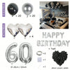 Set mit Partyballons in Silber und Schwarz, herzförmige Ballons und Zahlenballons