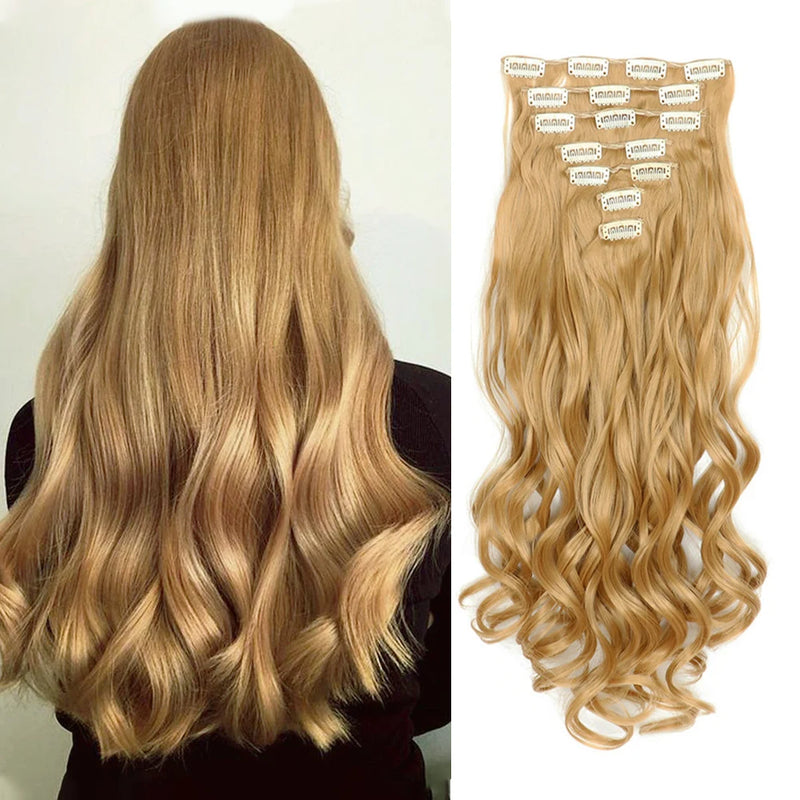 22-Inch Curly Wavy Clip-In Hair Extensions - 7 Piece Set