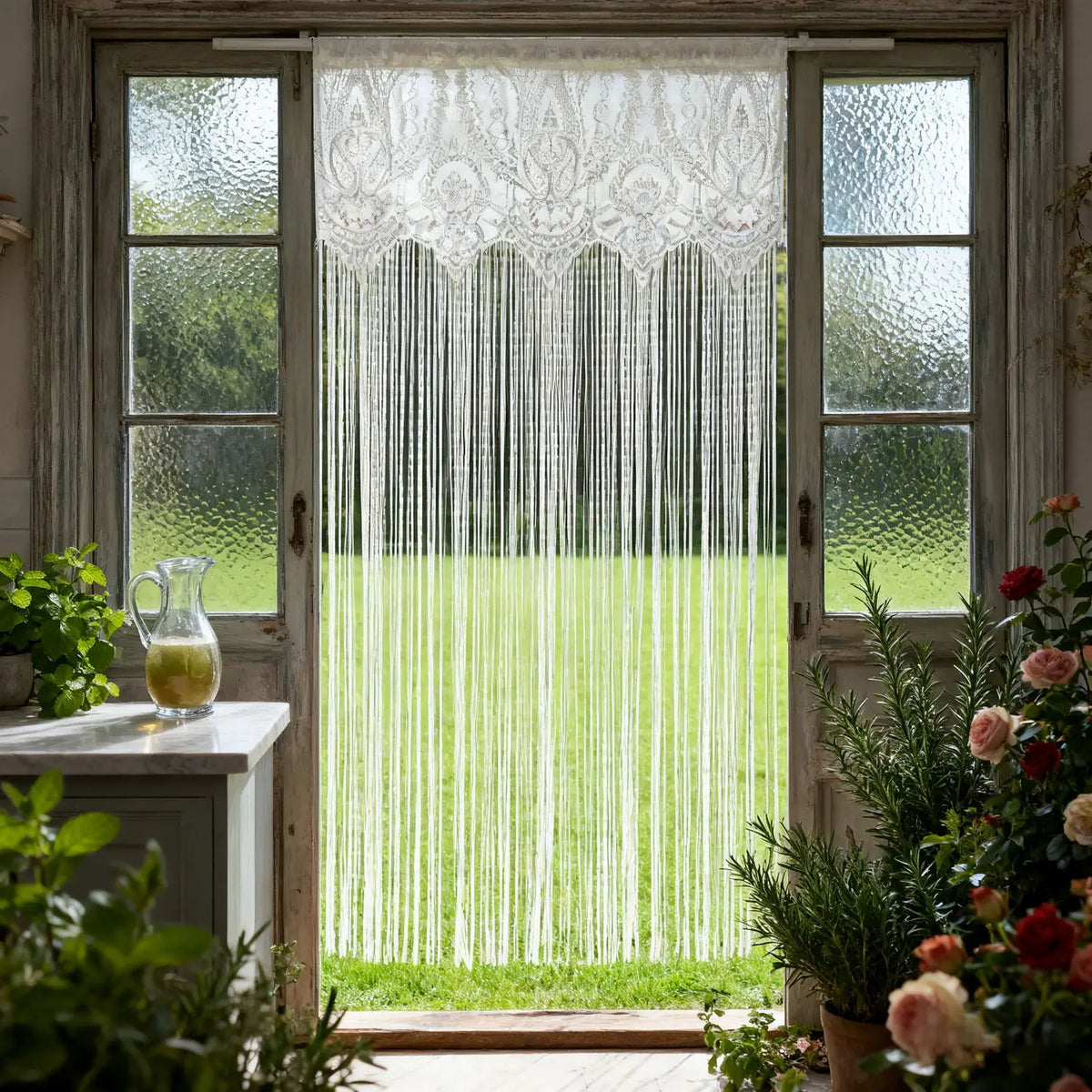 French Vintage Lace Tassel Sheer Curtain