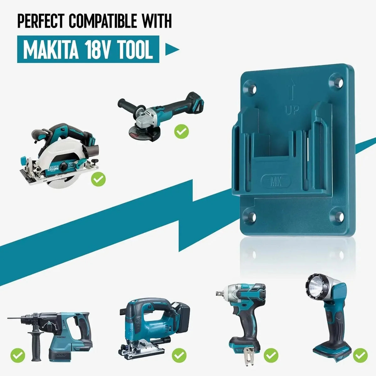 5-Pack wall-mount holders for Makita 18V batteries and power tools, including a tool and battery mount.