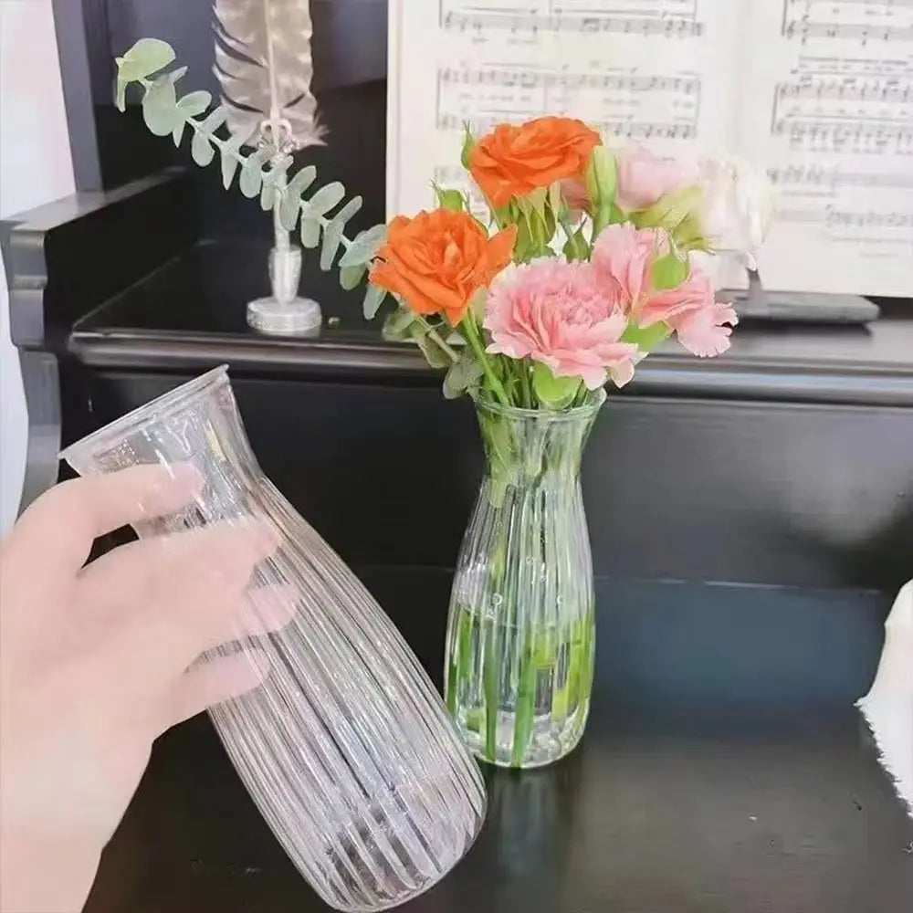Clear Striped Plastic Flower Vase for Desk & Home Decor