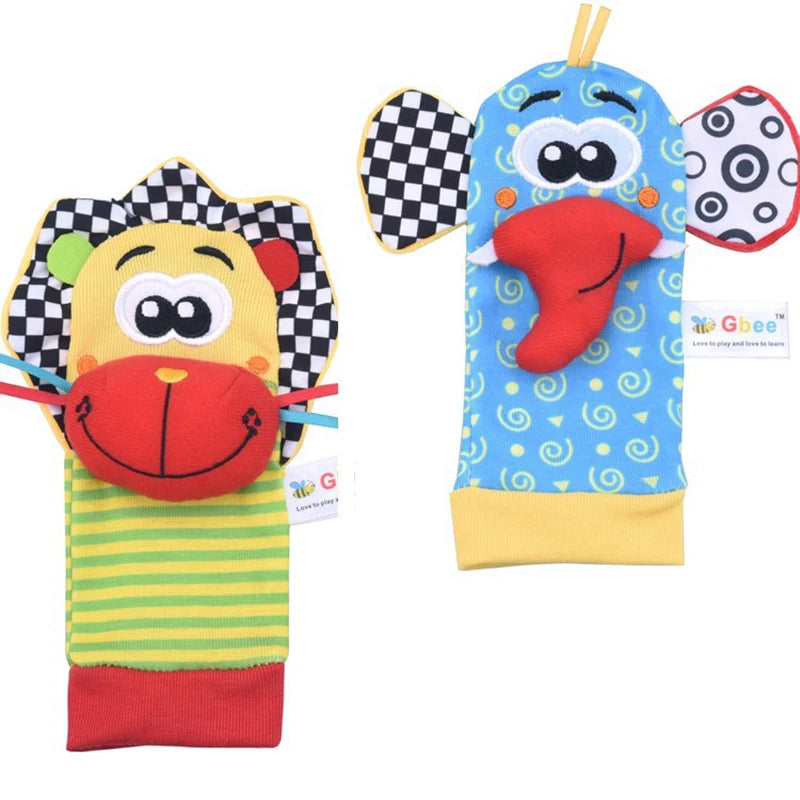 Baby Wrist Rattles and Animal Socks Set for Sensory Development