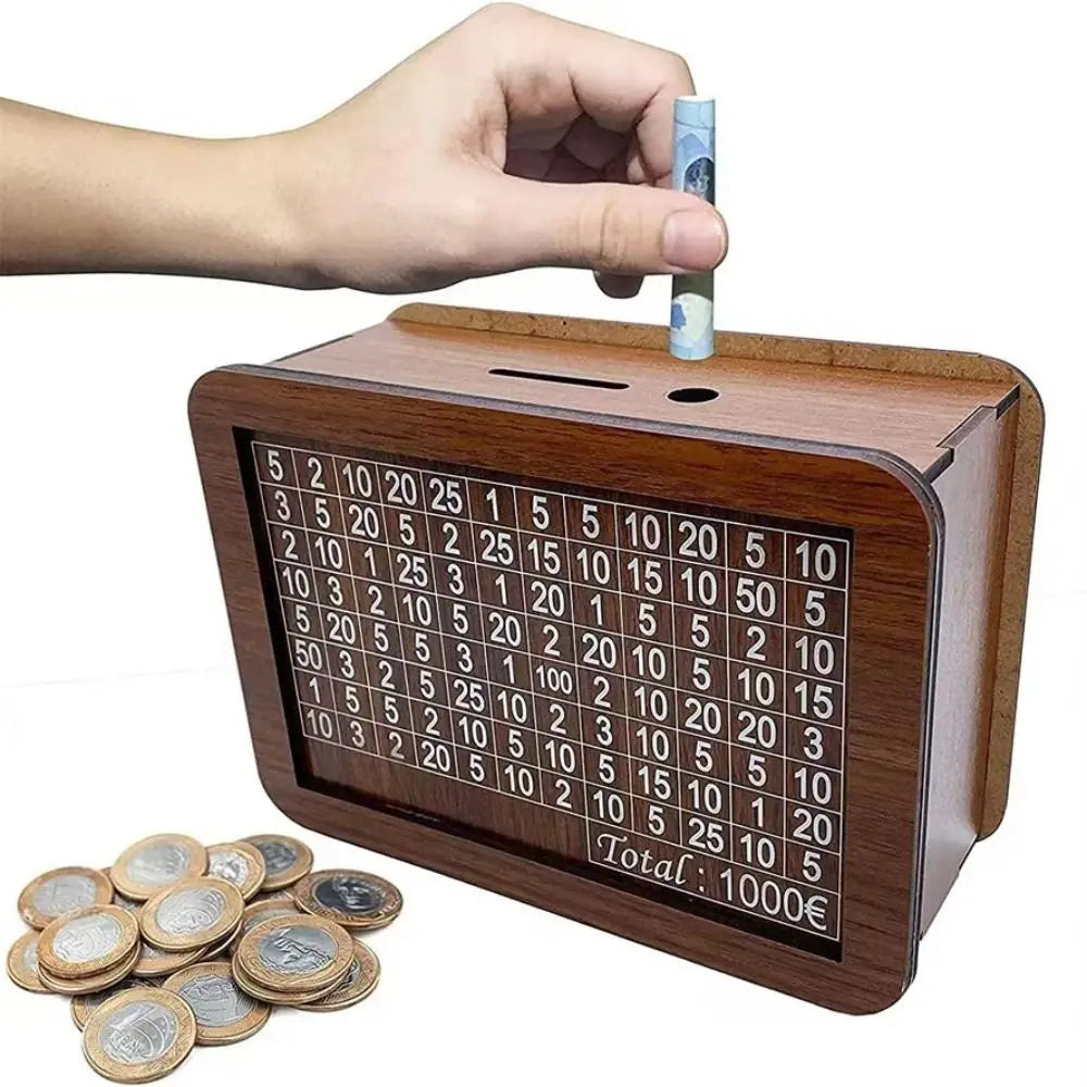 Wooden Money Saving Box with Goal Tracker