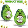 A handmade crochet avocado-shaped pocket hug doll in green and brown yarn, shown from the side.