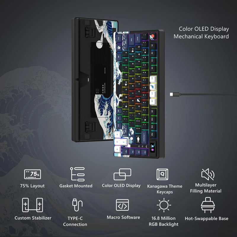 Compact Mechanical Keyboard with OLED Display and Hot-Swappable Switches
