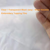 A roll of clear, transparent, water-soluble embroidery topping film being held by a hand.