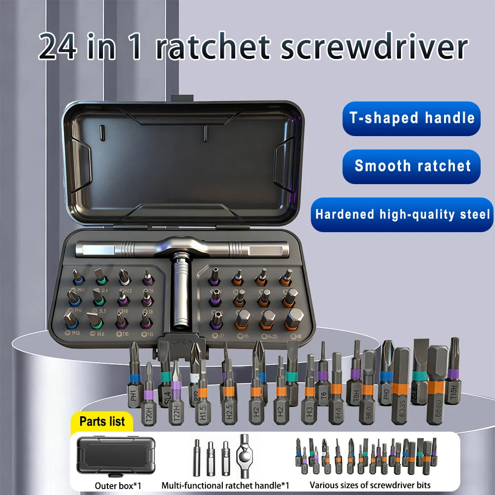 24-in-1 Ratchet Screwdriver Set with Magnetic Bits