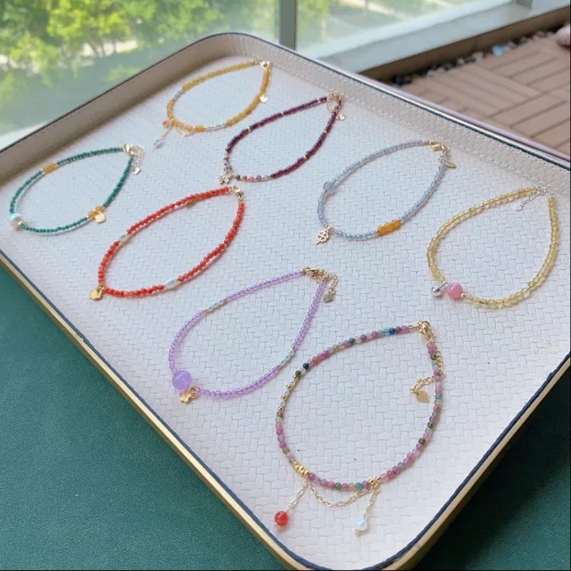 Handwoven Crystal Anklet with Natural Stone Charms