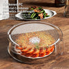 Clear microwave splatter cover with a heat-resistant handle shown over cooked food