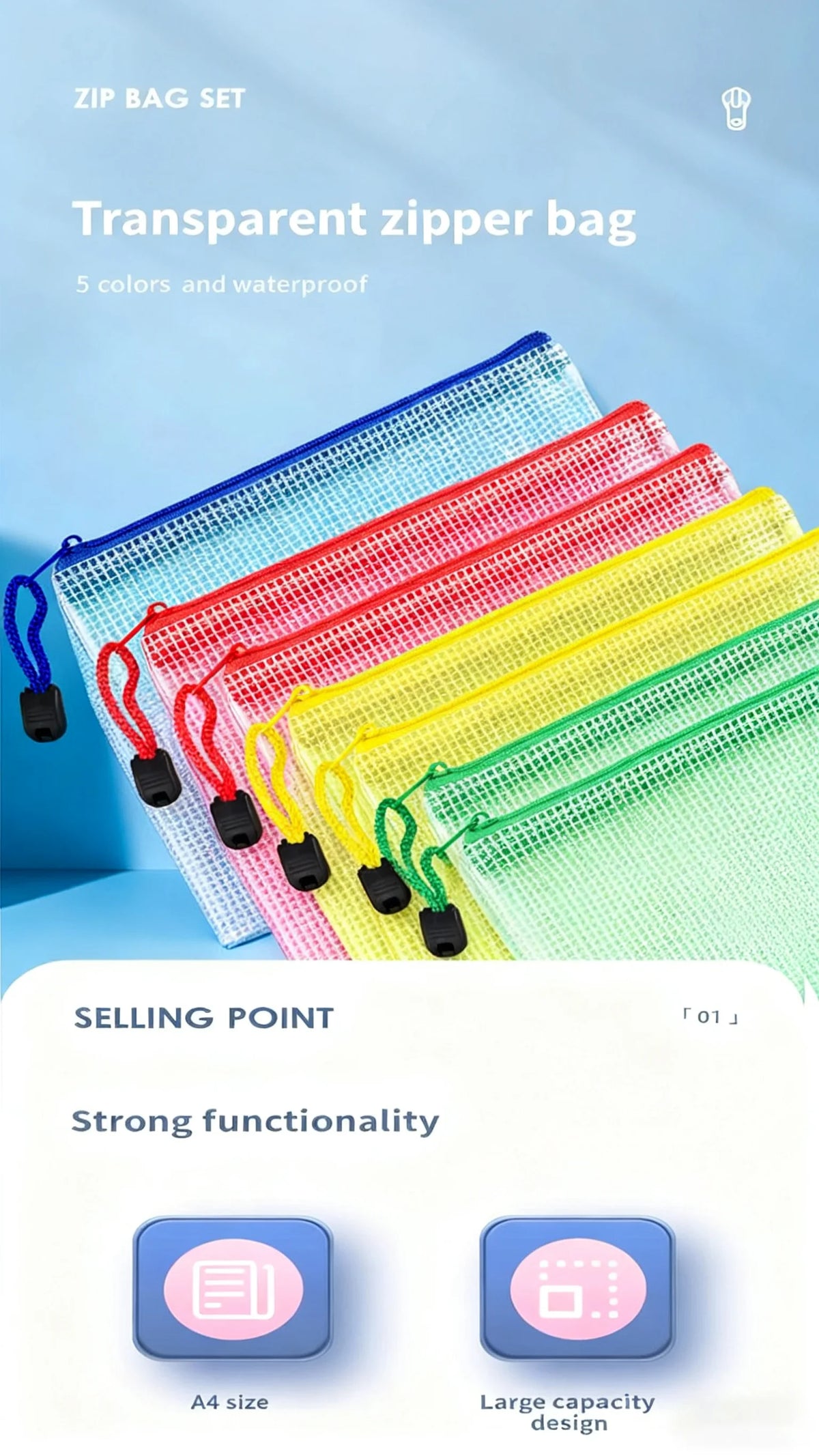 Clear Waterproof Zipper Document Organizer
