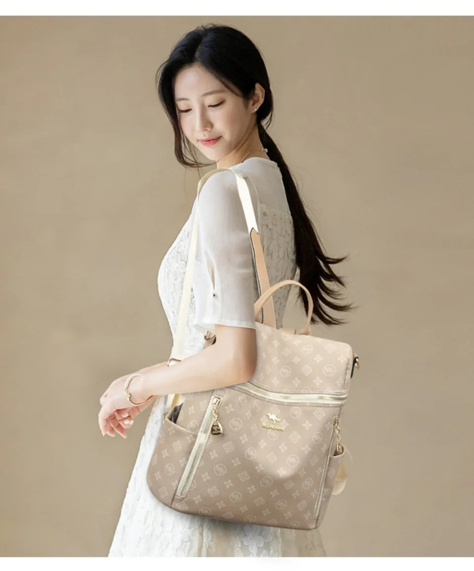 Women's Genuine Leather Backpack with Multiple Pockets
