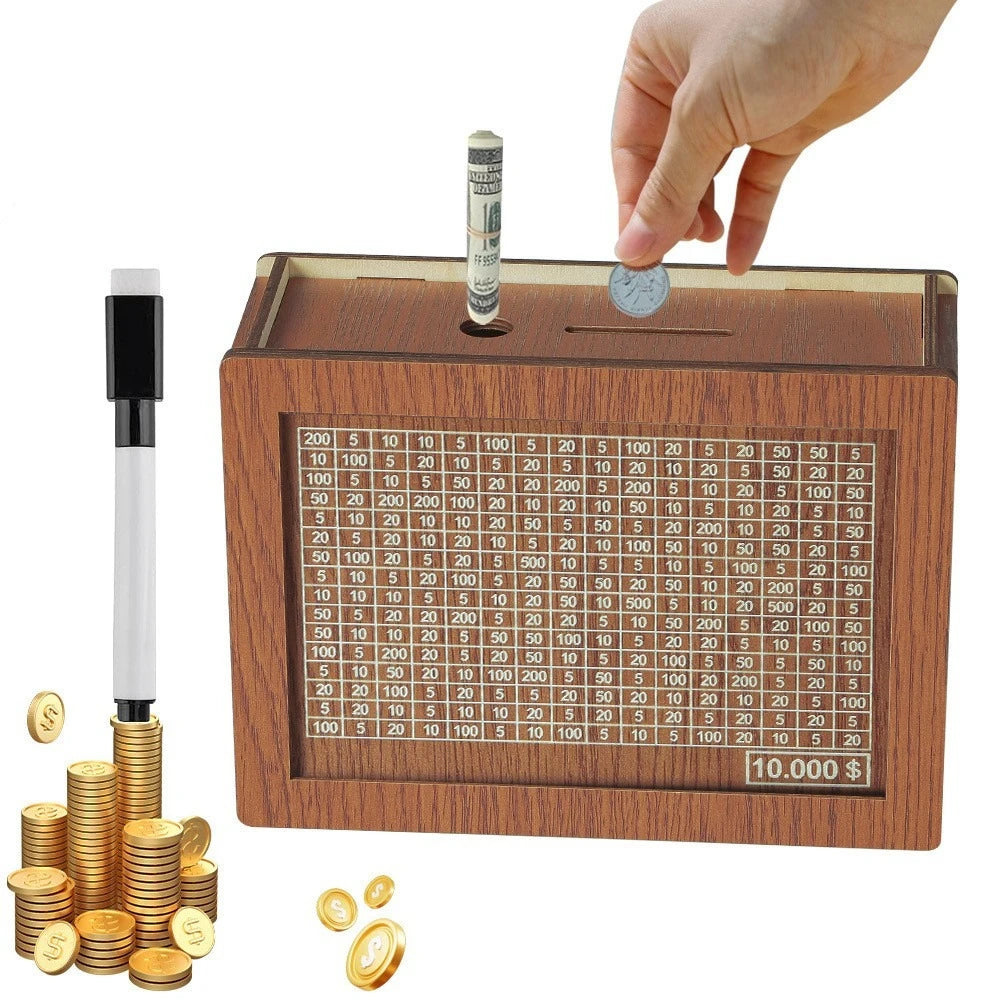 Wooden Money Saving Box with Goal Tracker