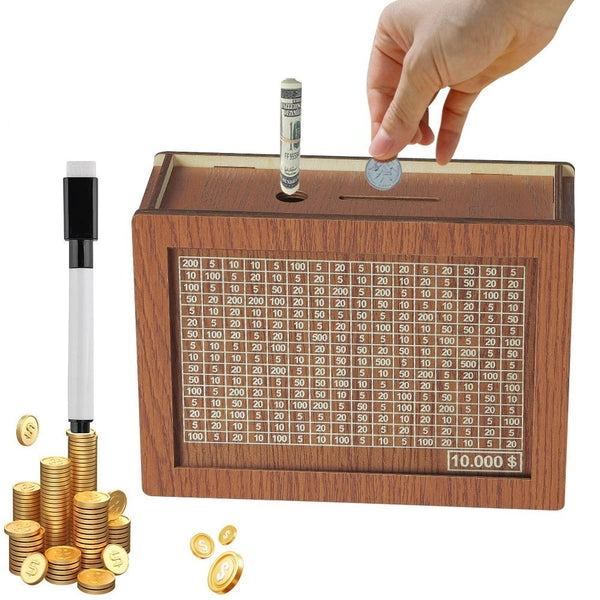 Wooden Money Saving Box with Goal Tracker