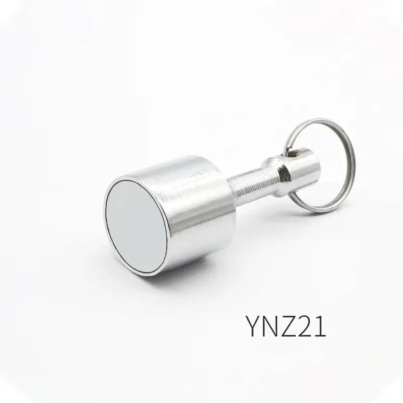 Silver neodymium magnet keychain with a detachable clasp.