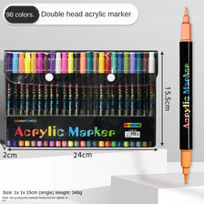 A set of 96 color double-head acrylic markers displayed in a black packaging box and an individual marker.