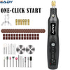 A set of mini rotary tools for engraving, polishing, and cutting including various bits and tips.