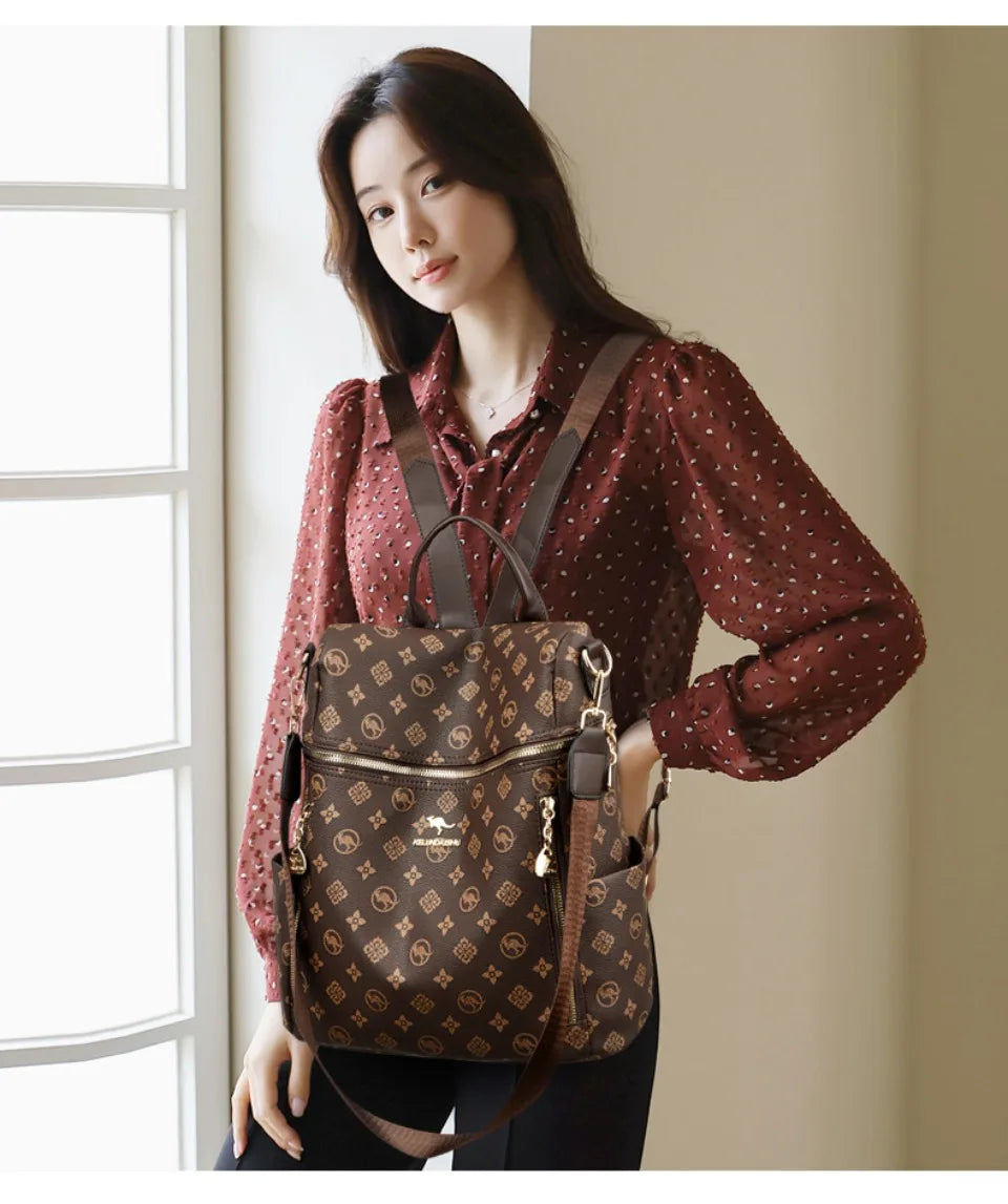 Women's Genuine Leather Backpack with Multiple Pockets