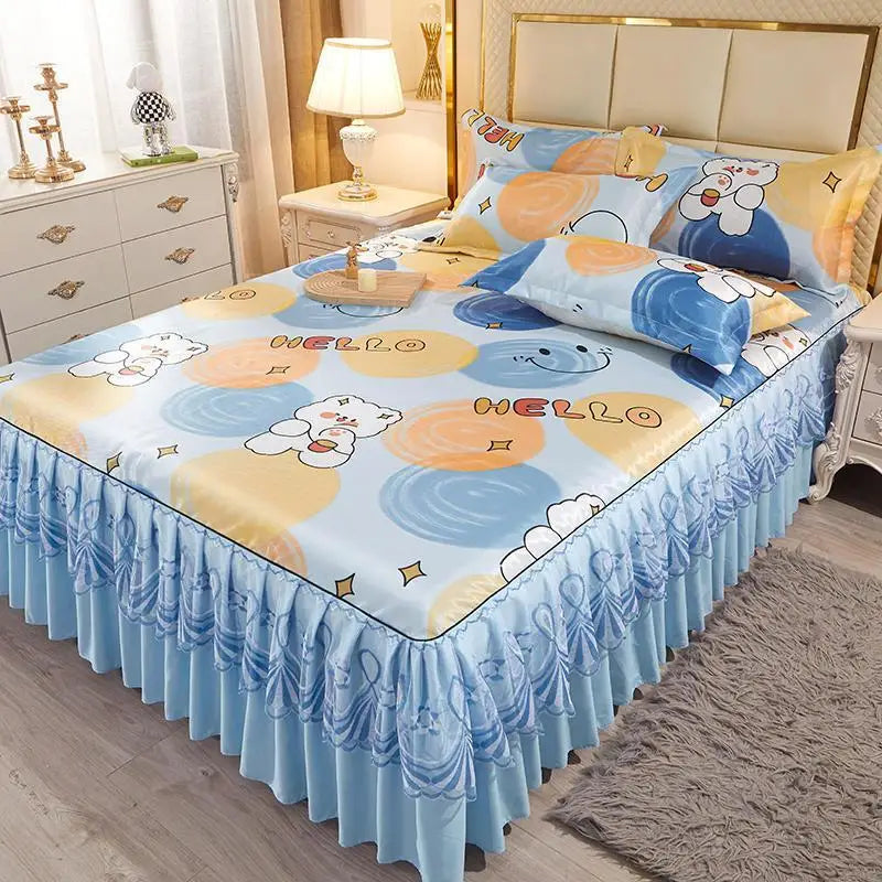 4-Piece Royal Blue Bedding Set with Bed Skirt and Pillow Covers