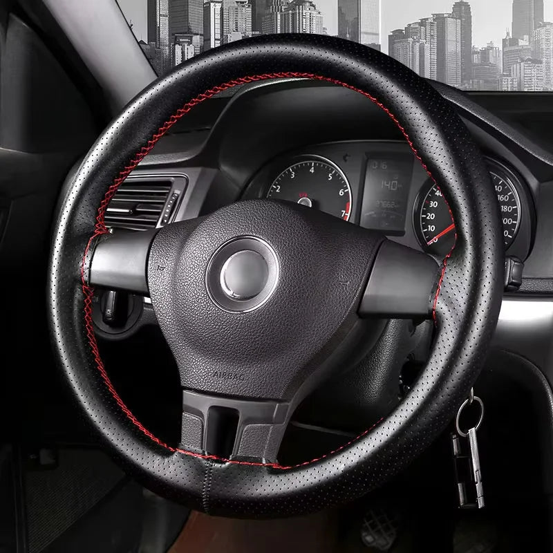 Braided Leather Steering Wheel Cover with Anti-Scratch Protection
