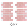 A set of six pink 3D waterproof peel-and-stick kitchen wall tiles arranged in various rectangular patterns.