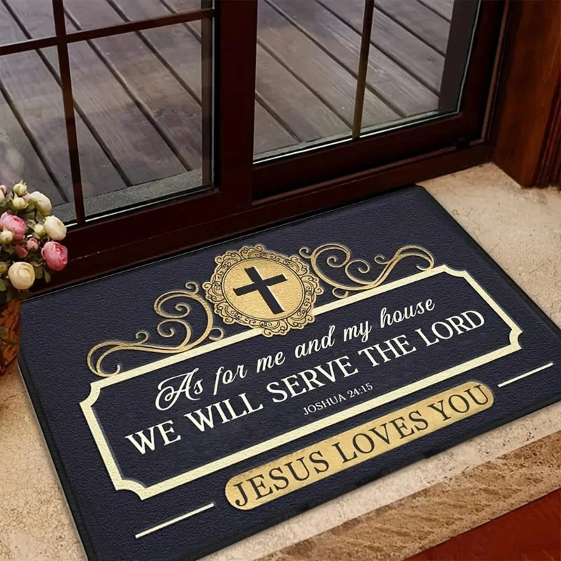 Alfombra de entrada inspirada en la fe