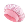 Pink silk satin sleep bonnet with a wide elastic band