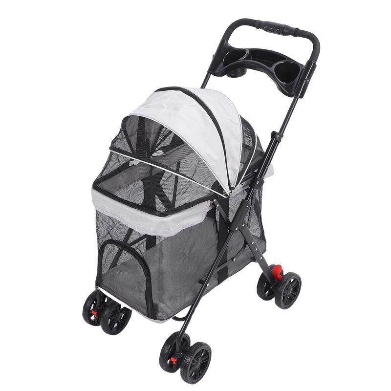 Foldable Pet Stroller with Panoramic Window & Sun Shade