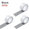 Three rolls of black self-adhesive fiberglass screen repair patches shown in various angles.