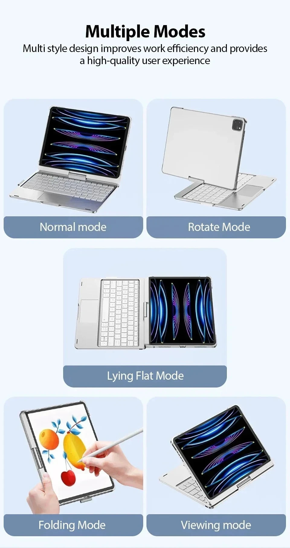 Backlit 360° Rotatable Keyboard Case for iPad with Pencil Holder