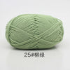 A ball of light green 25-ply yarn for knitting and crochet.