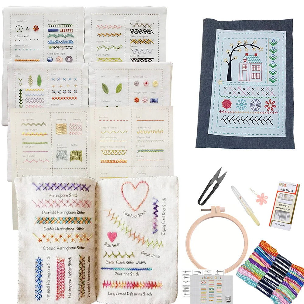 A collection of hand embroidery stitches and patterns for creative embroidery projects.