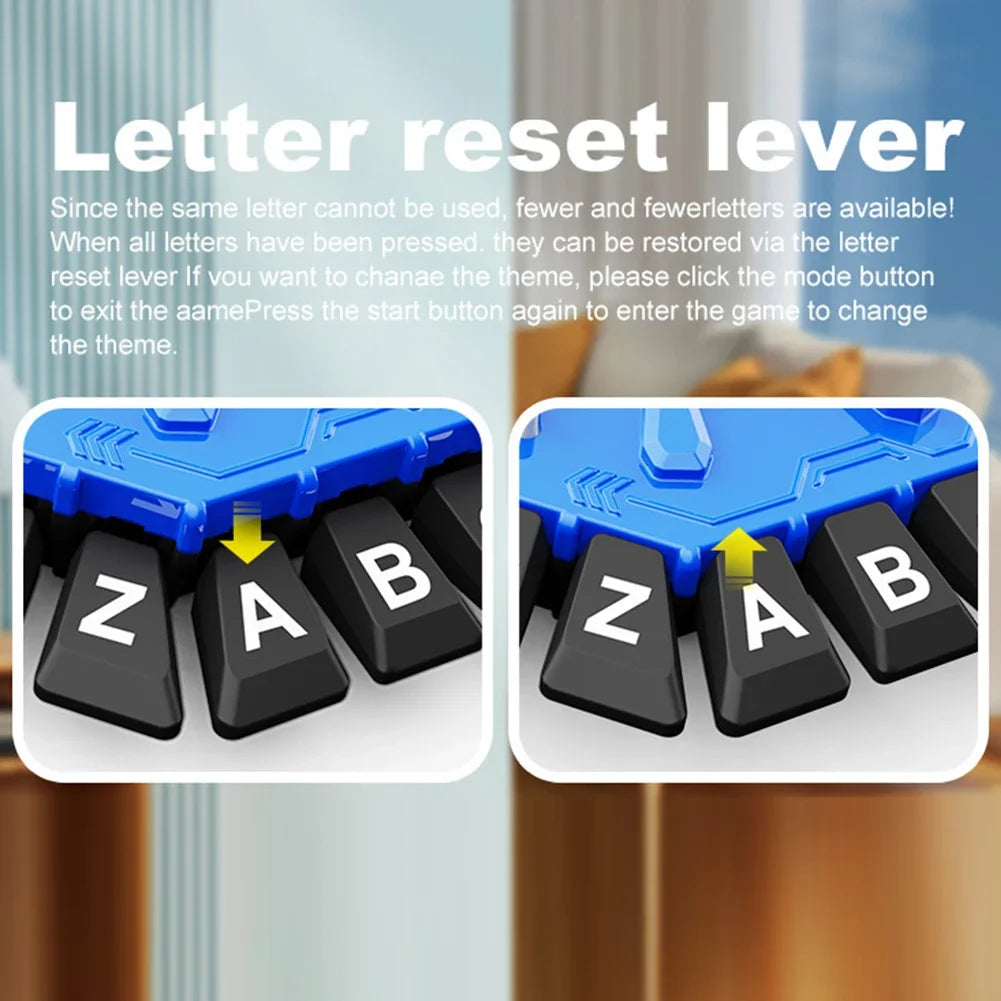 Close-up view of a letter reset lever mechanism with Z, A, and B letters visible on black buttons.