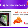A black magnetic screen door curtain with Velcro installation shown next to a window frame.