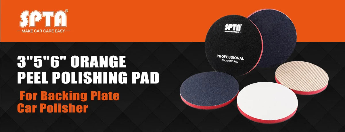 A set of SPTA professional polishing pads, including an orange pad and a white pad, for backing plate car polishers.