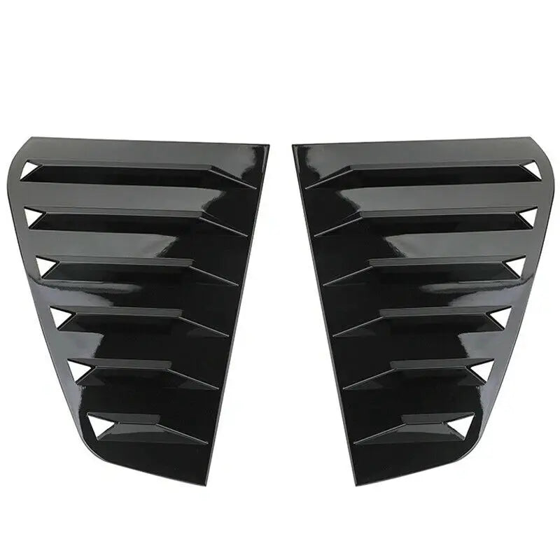 A pair of black rear window louvers for a Volkswagen Golf 7 or 7.5 car.